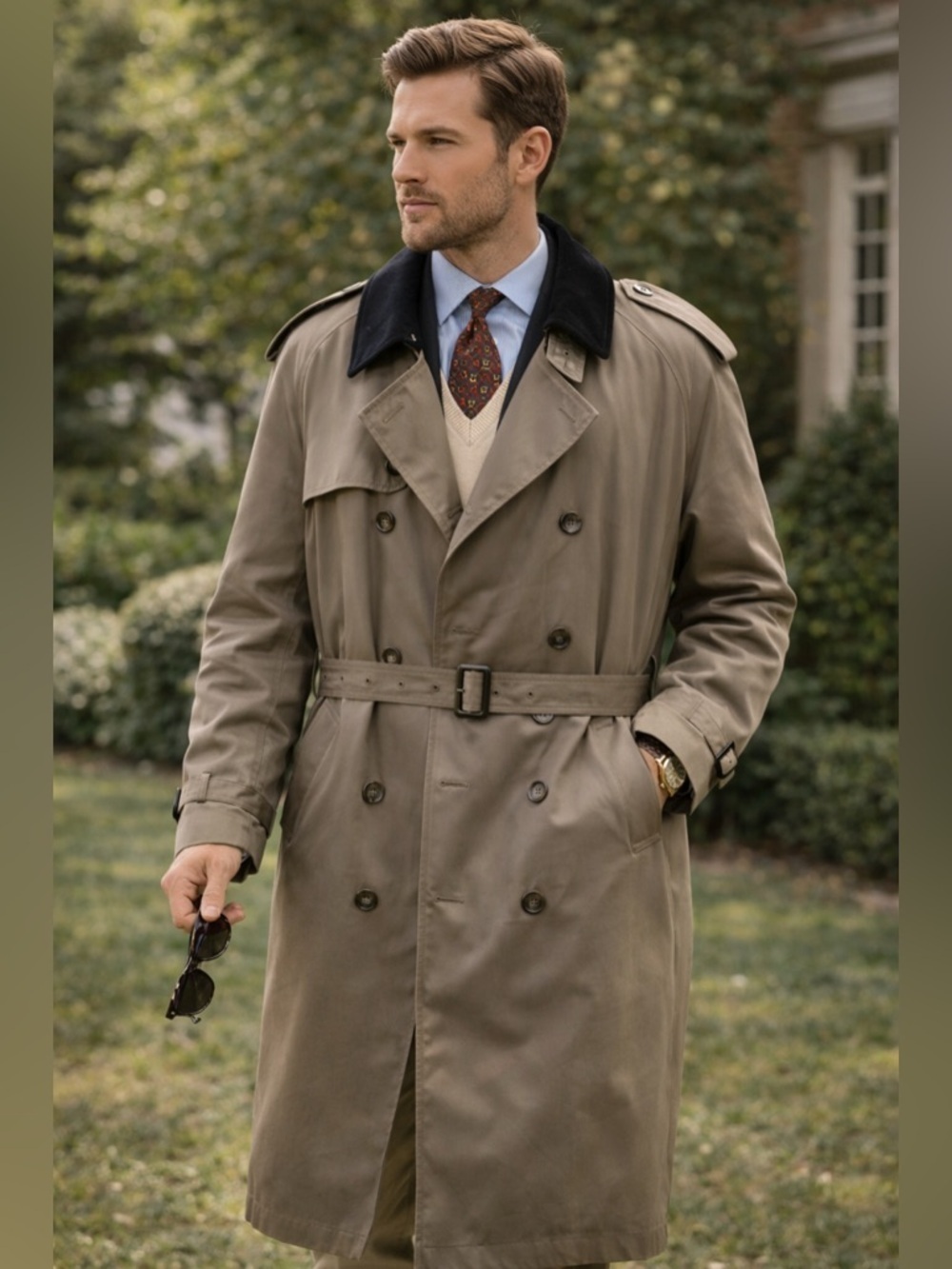 Lauren Ralph Lauren Edmond Men’s Trench Coat Sz 44L Taupe Preppy Classic